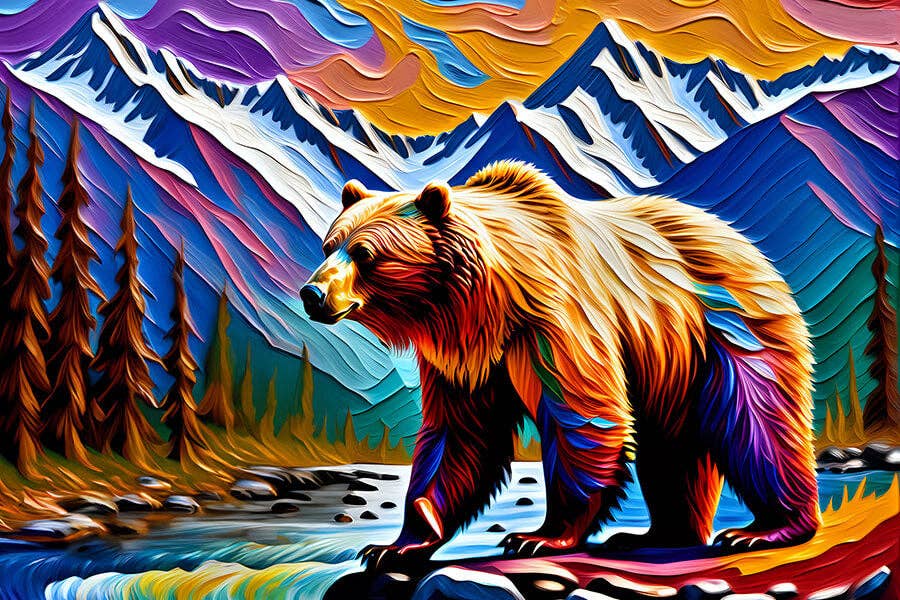 Micro Puzzles - Colorful Bear - Grizzly mountain jigsaw puzzle cub gift him