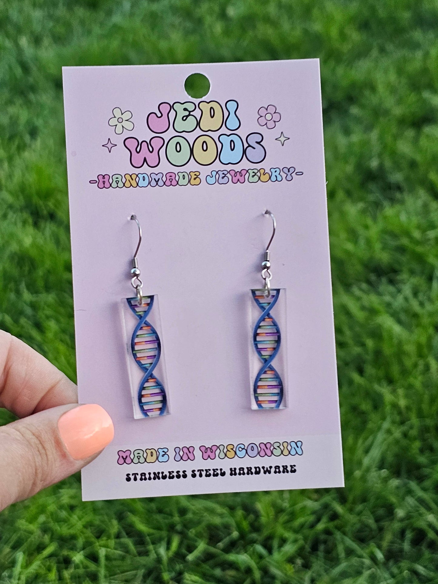 DNA Strand - Clear Acrylic Bar Style Earrings