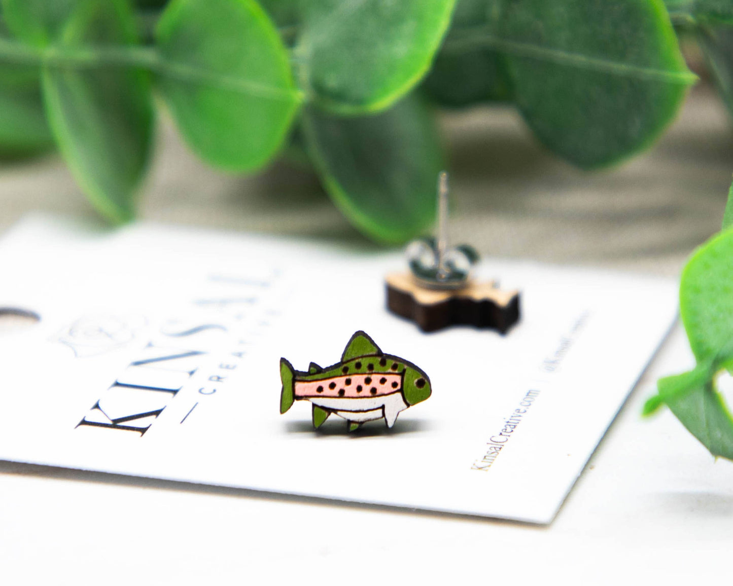 Trout Fish Wood Stud Earrings