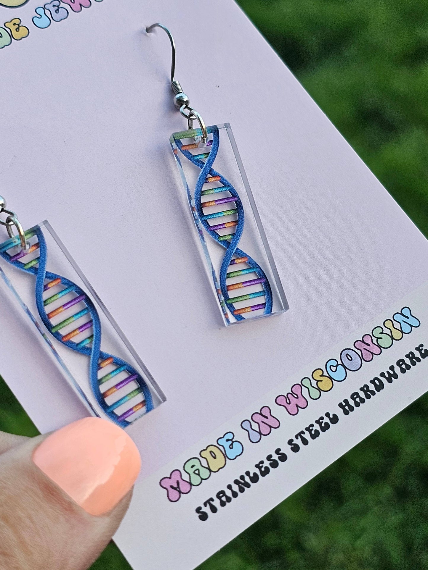 DNA Strand - Clear Acrylic Bar Style Earrings
