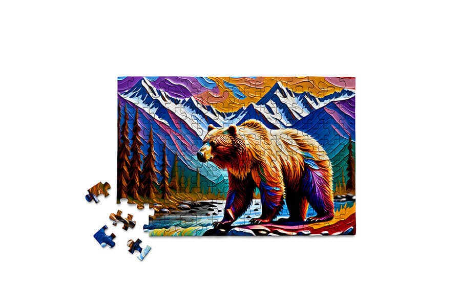 Micro Puzzles - Colorful Bear - Grizzly mountain jigsaw puzzle cub gift him