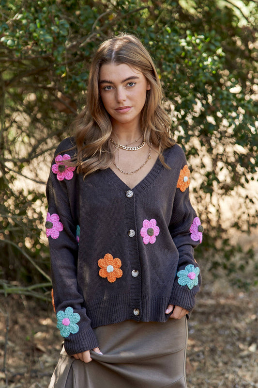 3D Crochet Multicolor Flowers Cardigan