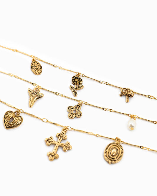 3 Layered Vintage Antique Cross Rose Nelaces