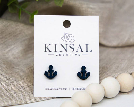 Anchor Wood Stud Earrings