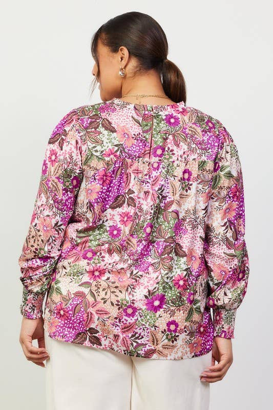 Plus Size Printed Smock Neckline Blouse
