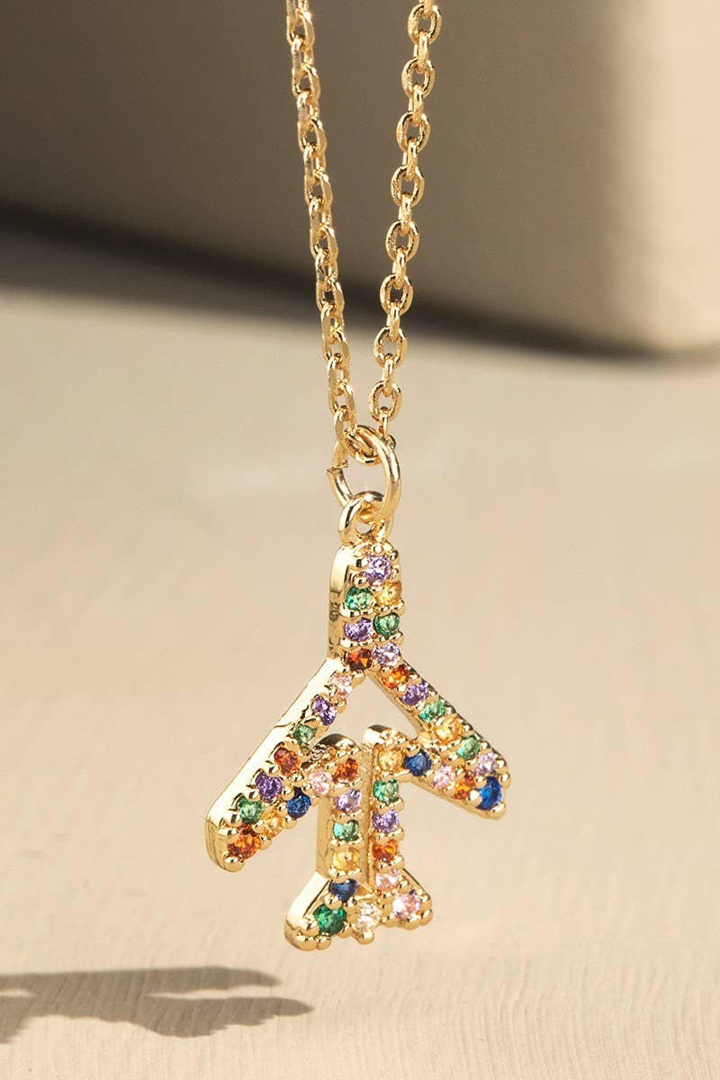 Pave Airplane and Brass Chain Necklace