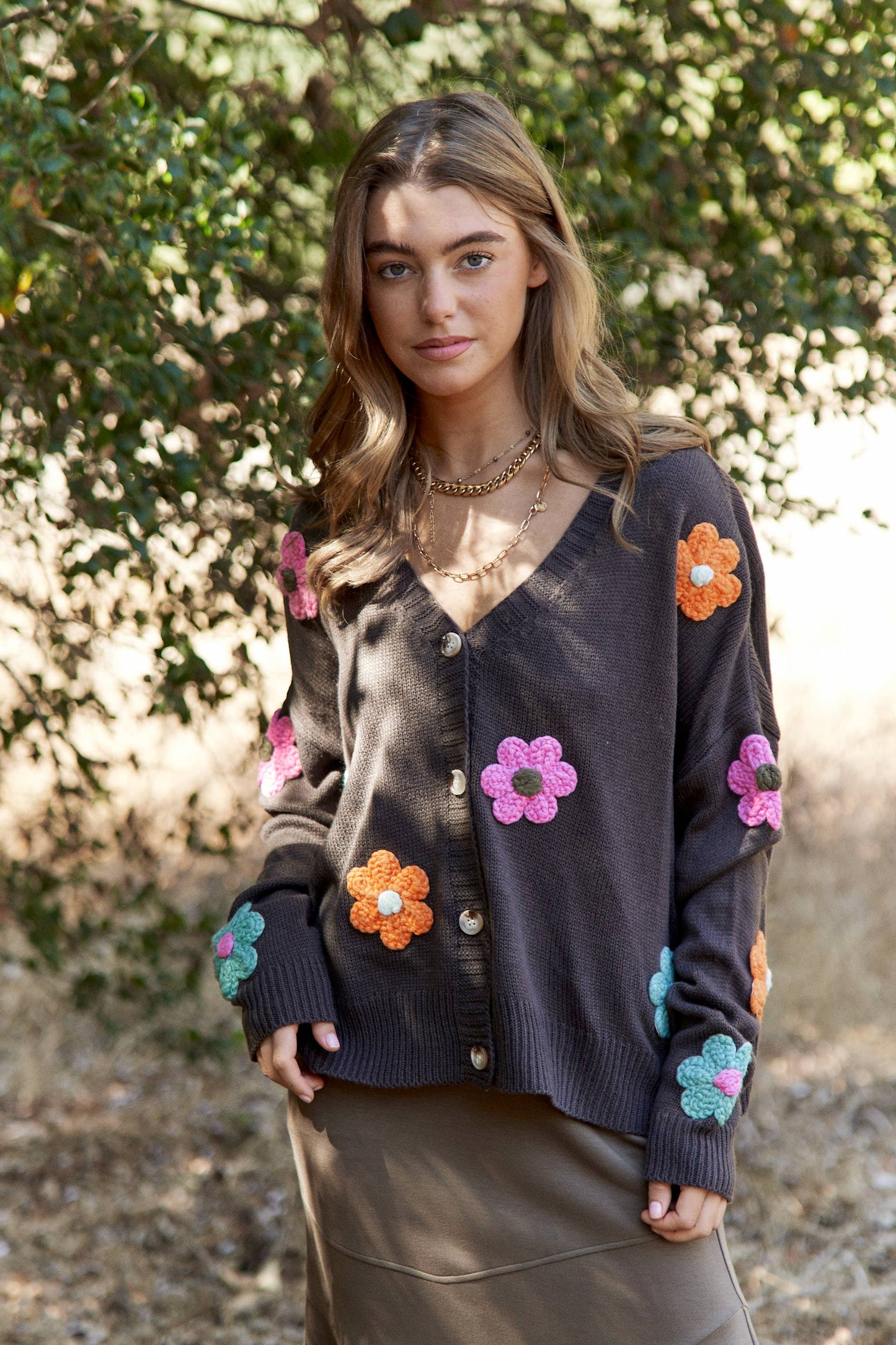 3D Crochet Multicolor Flowers Cardigan