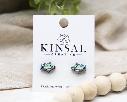 Salmon Fish Wood Stud Earrings