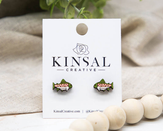 Trout Fish Wood Stud Earrings