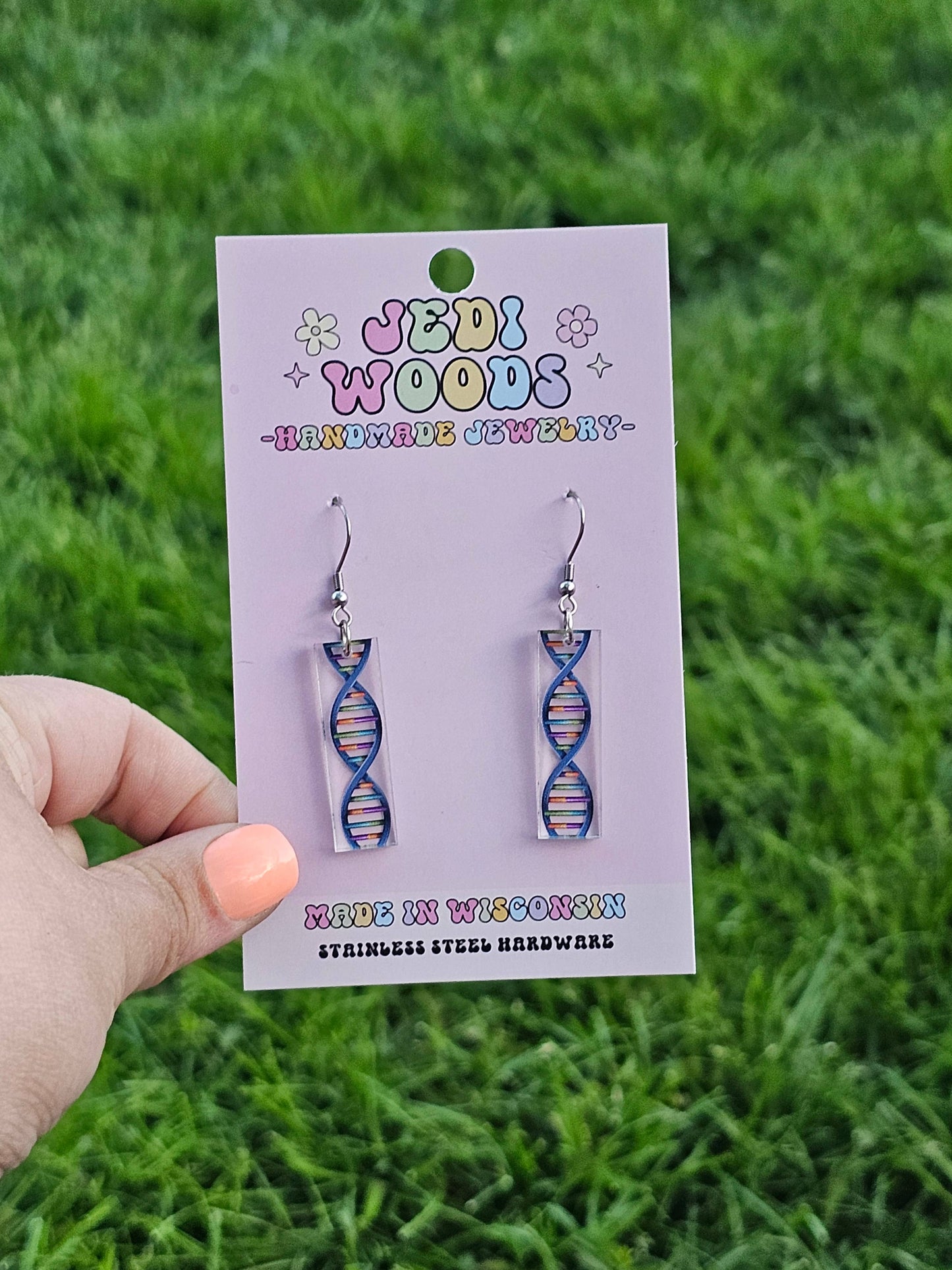 DNA Strand - Clear Acrylic Bar Style Earrings