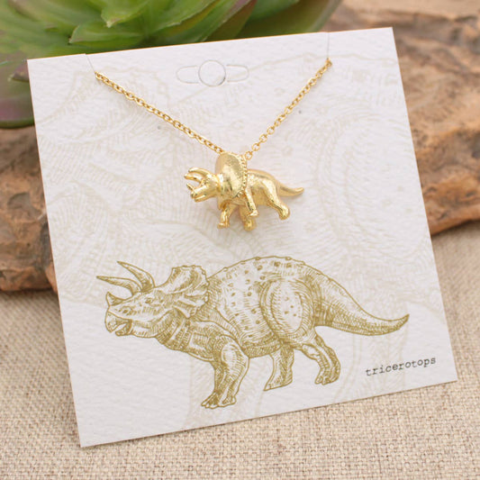 Prehistoric Times Gold or Silver Triceratops Necklace