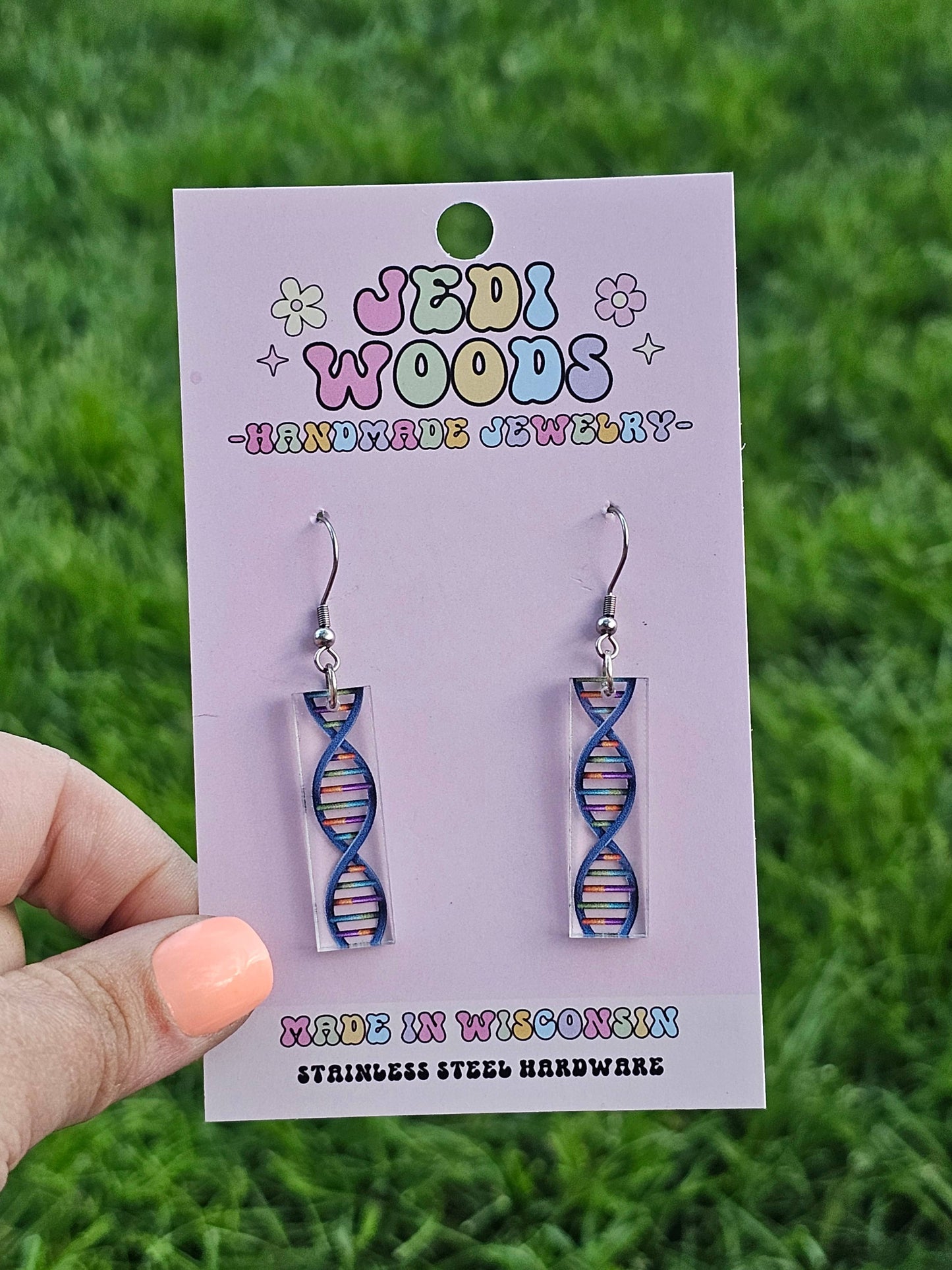 DNA Strand - Clear Acrylic Bar Style Earrings