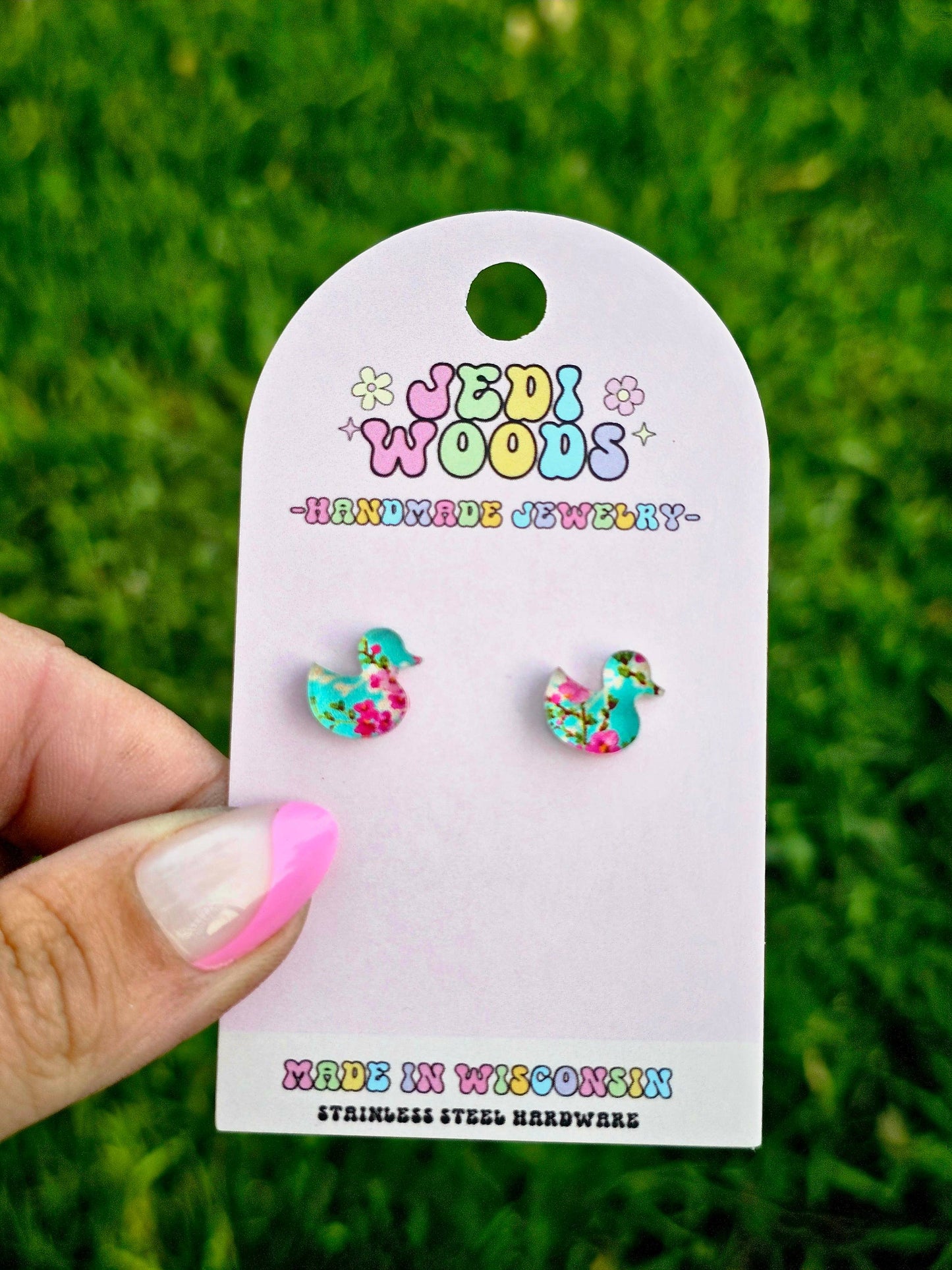 Cherry Blossom Duck Shaped Stud Earrings