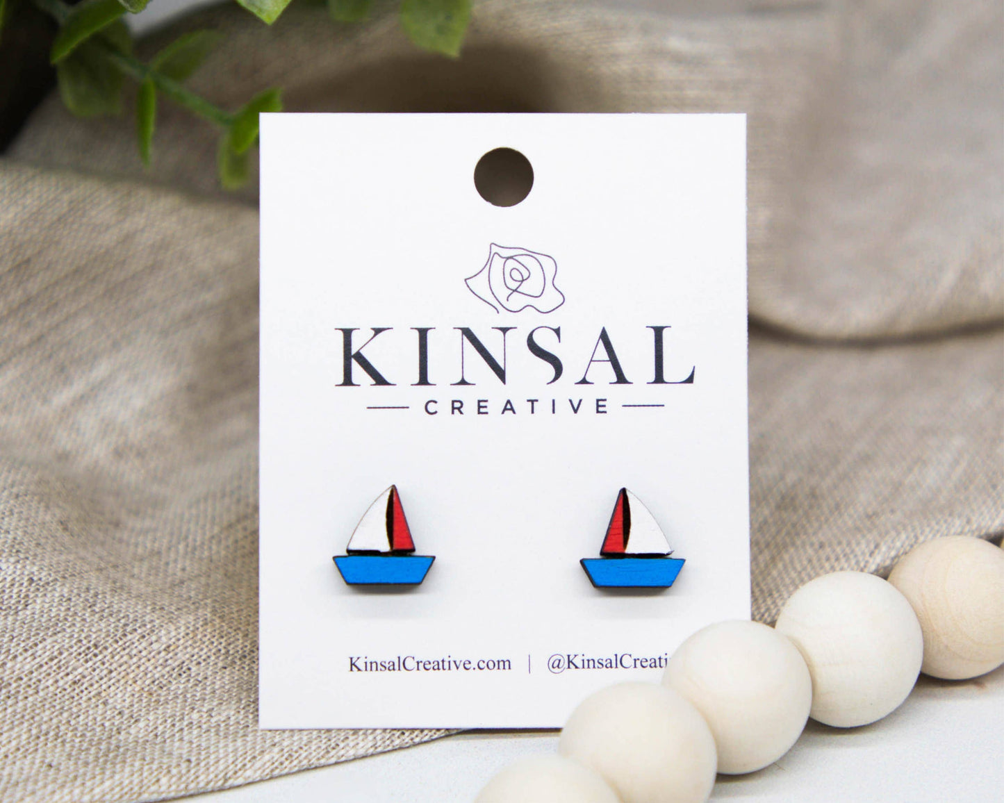 Sailboat Wood Stud Earrings