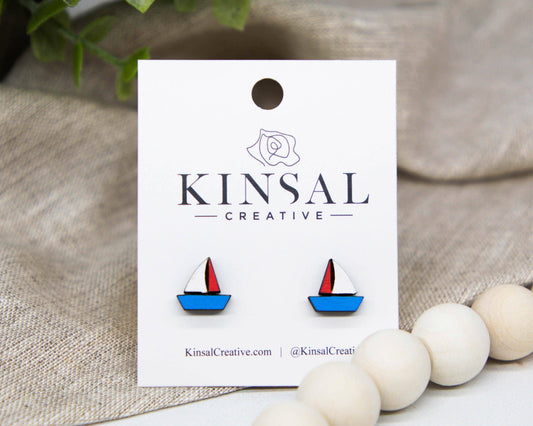 Sailboat Wood Stud Earrings