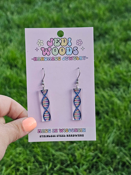 DNA Strand - Clear Acrylic Bar Style Earrings