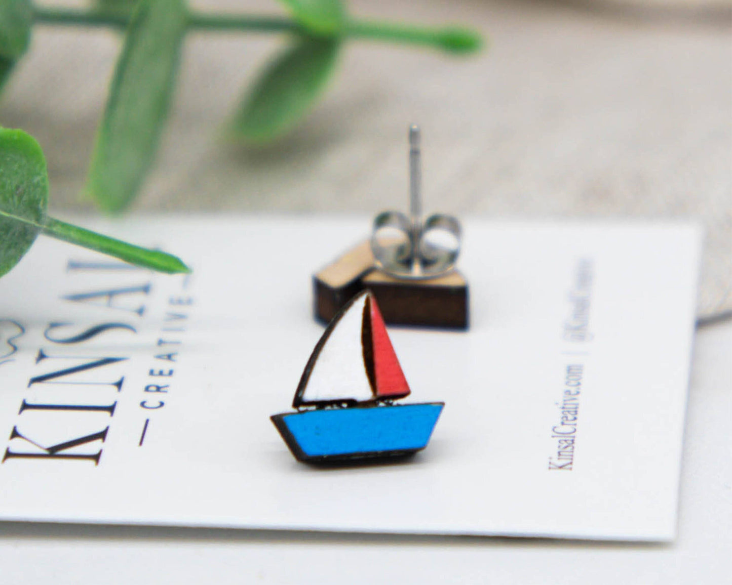 Sailboat Wood Stud Earrings