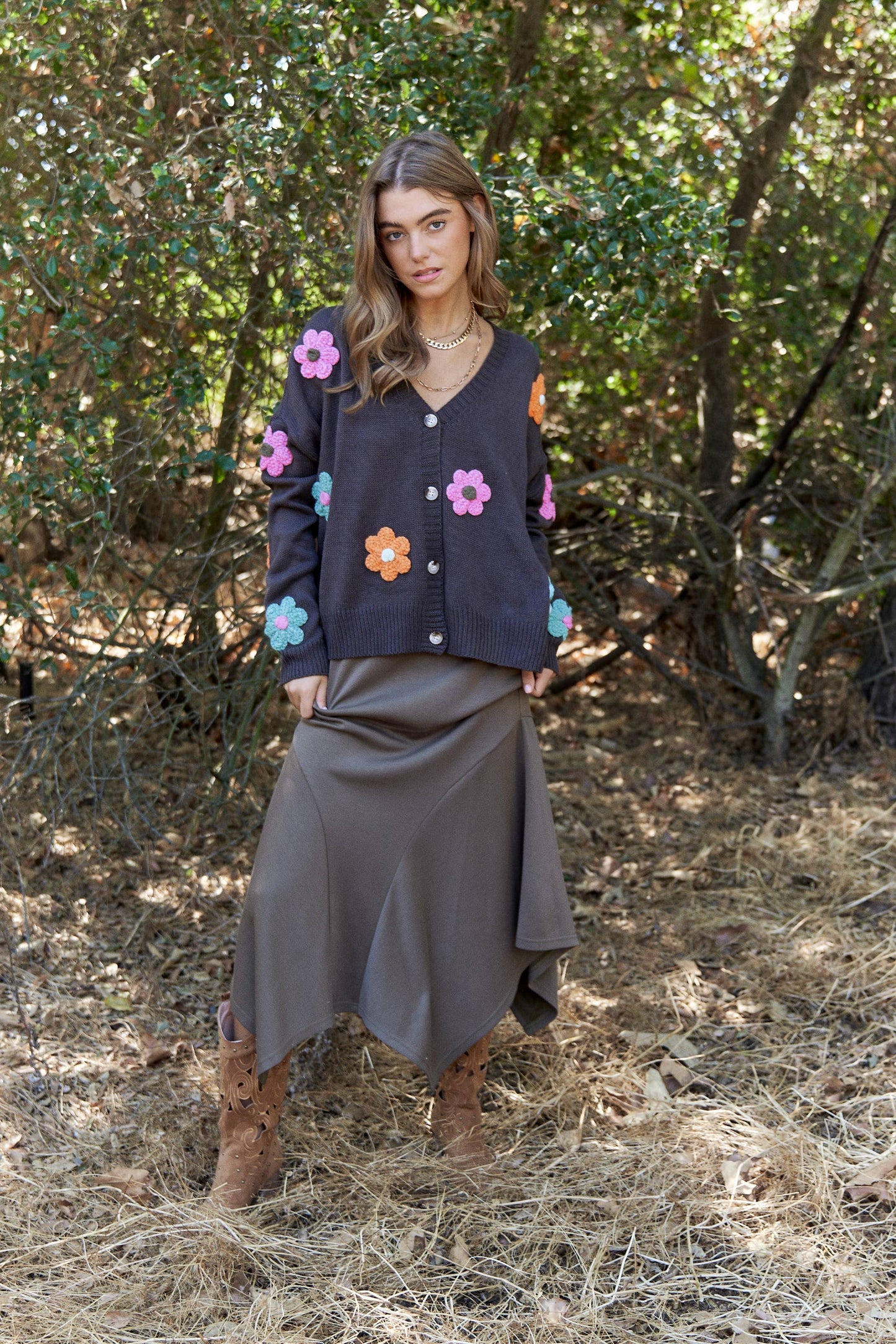 3D Crochet Multicolor Flowers Cardigan
