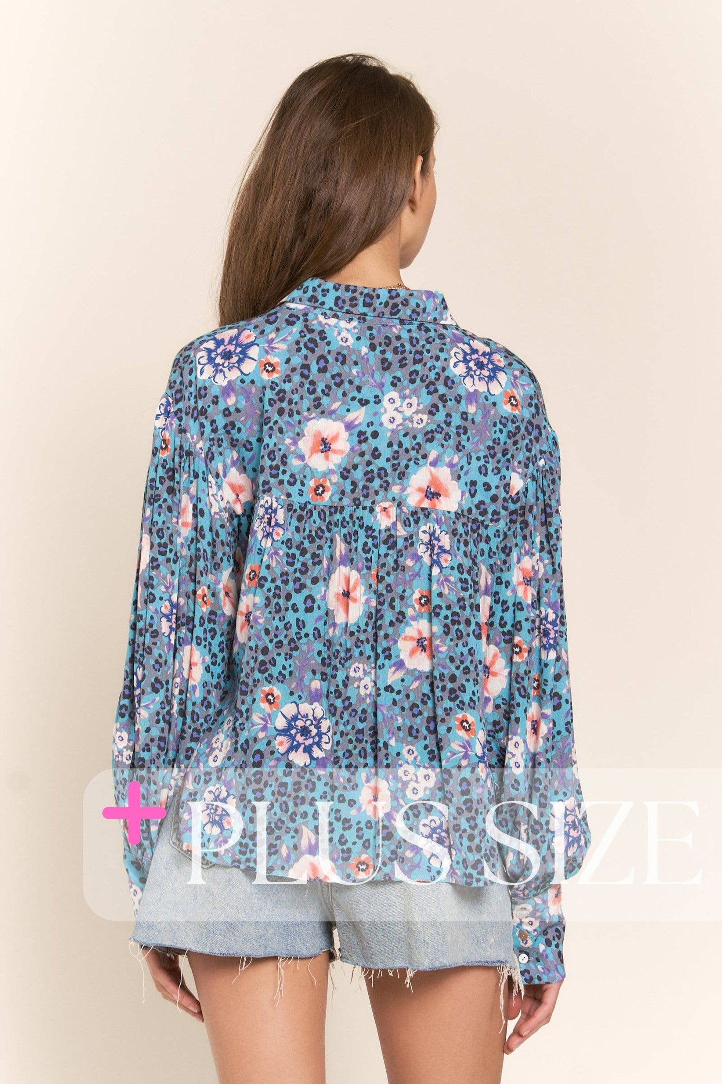 Leopard and Flower Print Button Up Top