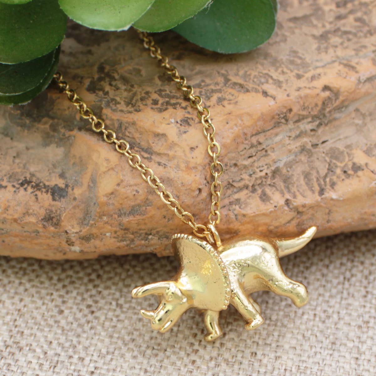 Prehistoric Times Gold or Silver Triceratops Necklace