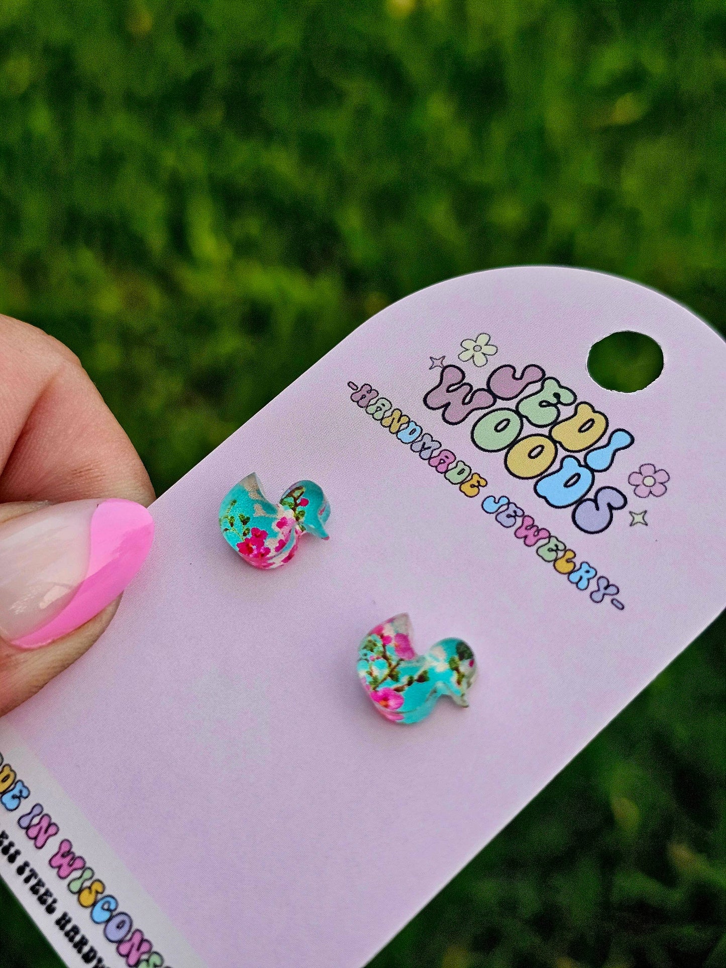 Cherry Blossom Duck Shaped Stud Earrings