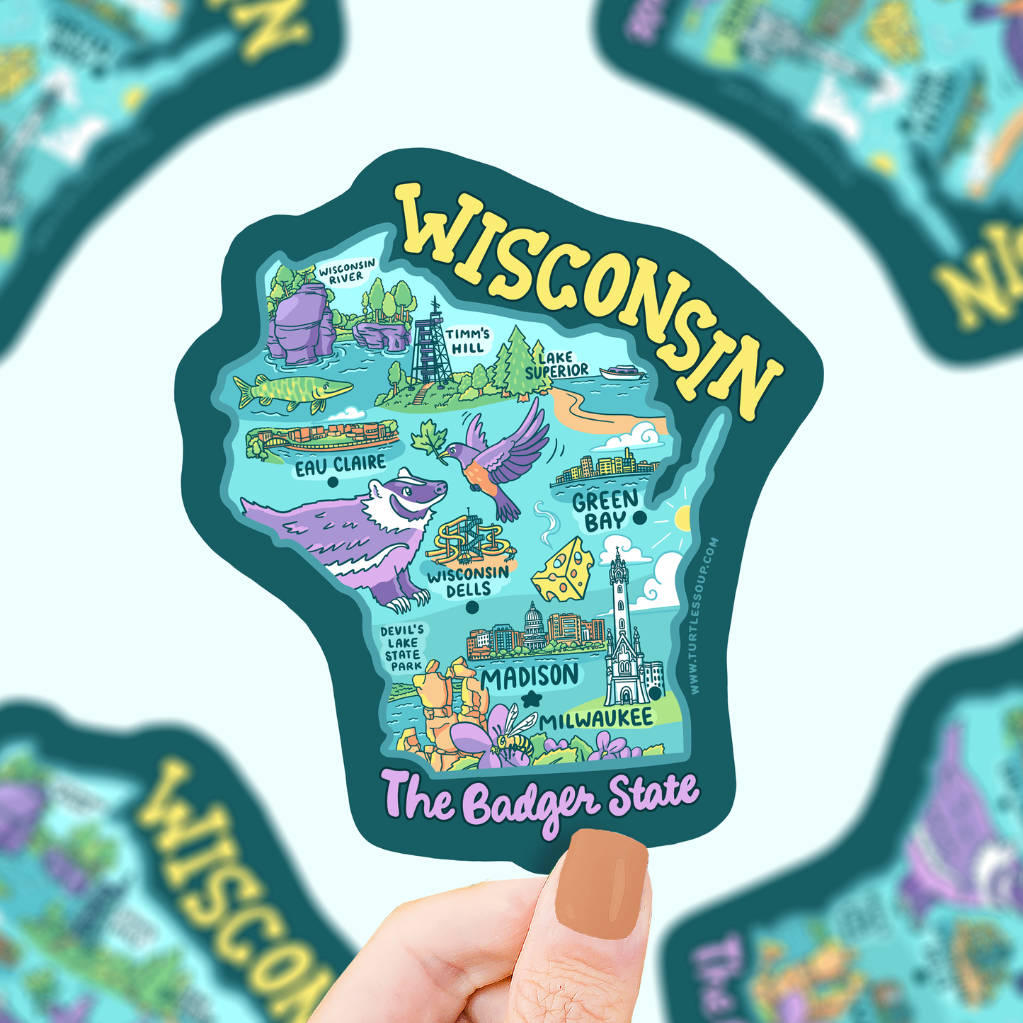 Wisconsin Map Art Badger State Milwaukee Decal Vinyl Sticker