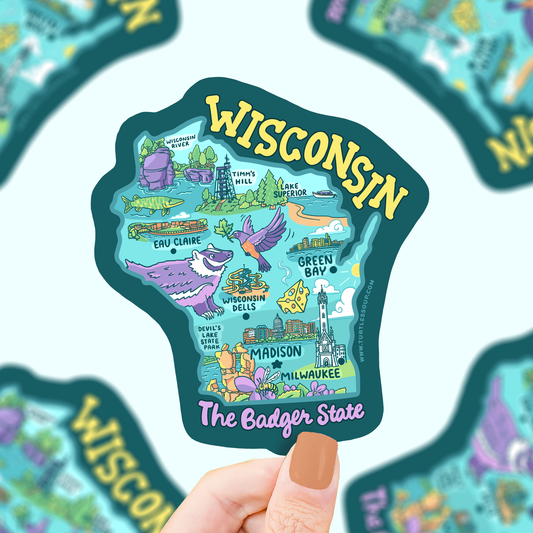 Wisconsin Map Art Badger State Milwaukee Decal Vinyl Sticker