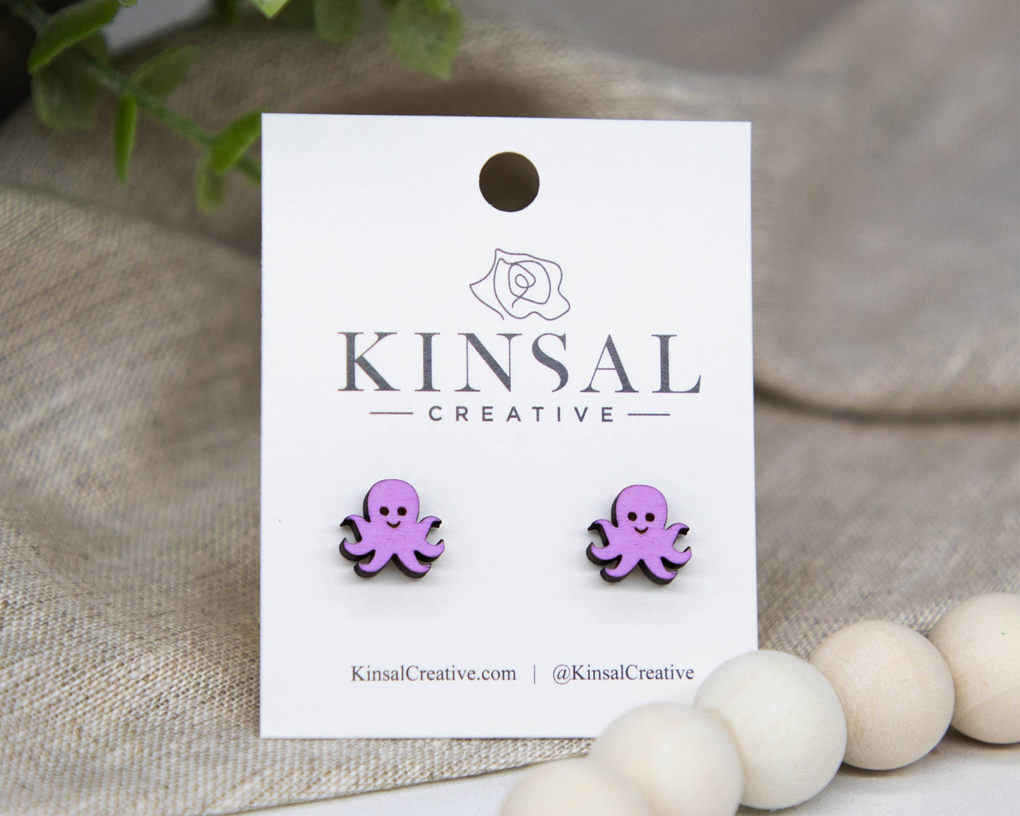 Octopus Wood Stud Earrings