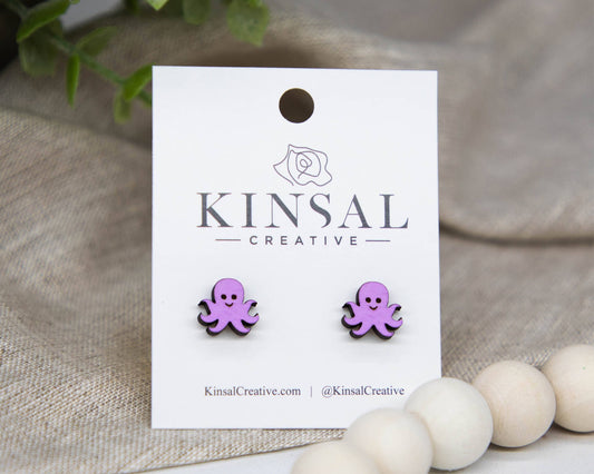 Octopus Wood Stud Earrings